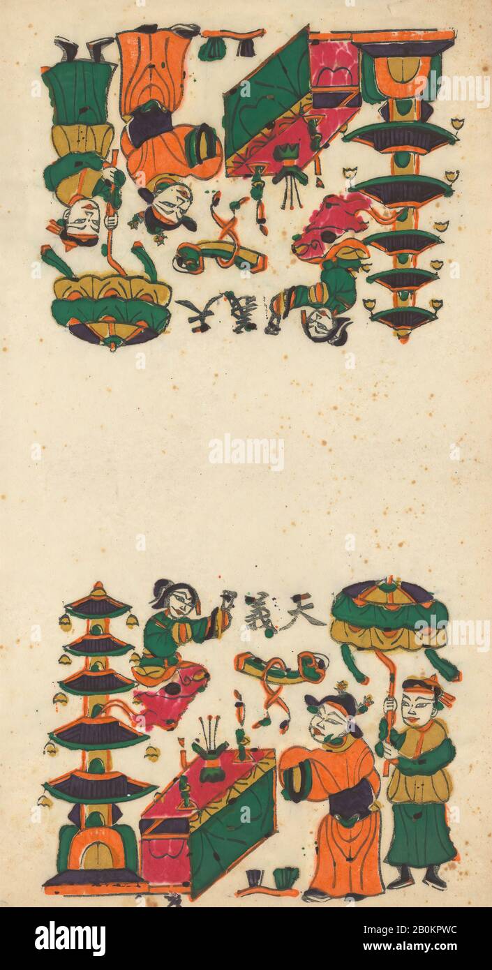 One hundred thirty-five woodblock prints including New Year's pictures (nianhua), door gods, historical figures and Taoist deities, China, 19th–20th century, China, Polychrome woodblock print; ink and color on paper, Image: 20 in. × 11 1/16 in. (50.8 × 28.1 cm), Prints Stock Photo