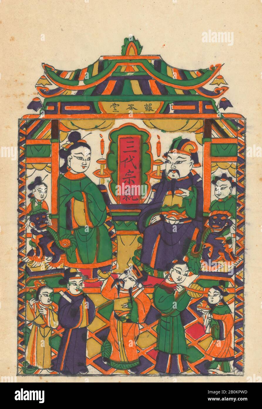 One hundred thirty-five woodblock prints including New Year's pictures (nianhua), door gods, historical figures and Taoist deities, China, 19th–20th century, China, Polychrome woodblock print; ink and color on paper, Image: 16 1/4 in. × 10 in. (41.3 × 25.4 cm), Prints Stock Photo