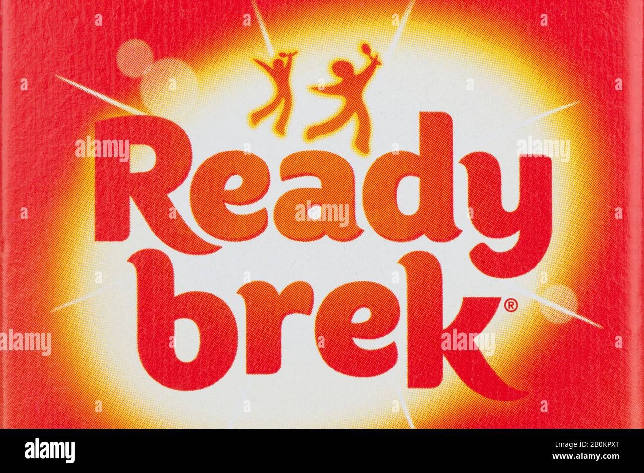 A close up of the brand logo as seen on a box of Ready Brek cereal. Stock Photo