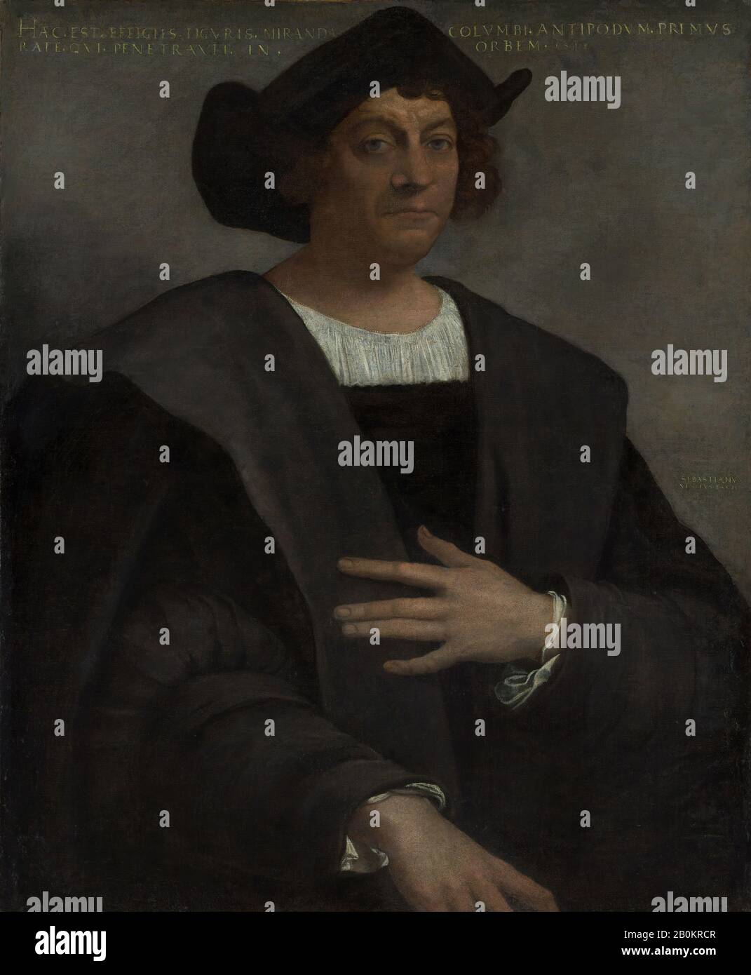 Sebastiano del Piombo (Sebastiano Luciani), Portrait of a Man, Said to be Christopher Columbus (born about 1446, died 1506), Sebastiano del Piombo (Sebastiano Luciani) (Italian, Venice (?) 1485/86–1547 Rome), 1519, Oil on canvas, 42 x 34 3/4 in. (106.7 x 88.3 cm), Paintings Stock Photo