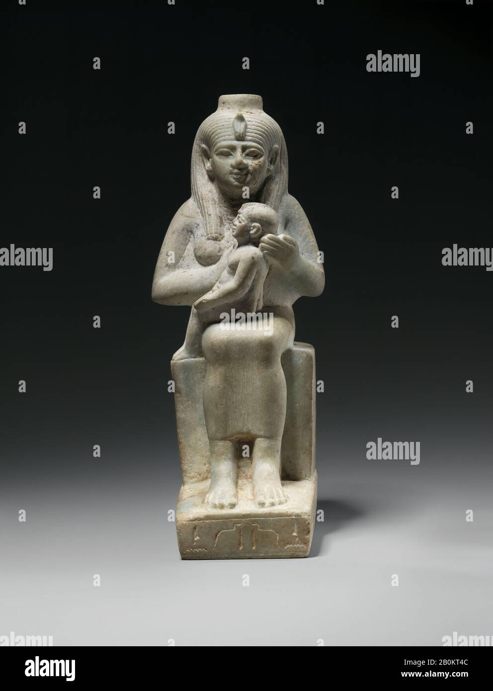 Statuette of Isis nursing Horus, dedicated by Ankhhor, son of Perechbanebdjedet and Heretib, Late Period, Dynasty 26–30, ca. 664–332 B.C., From Egypt, Anhydrite, H. 14.9 cm (5 7/8 in.); W. 5.9 cm (2 5/16 in); D. 8 cm (3 1/8 in Stock Photo