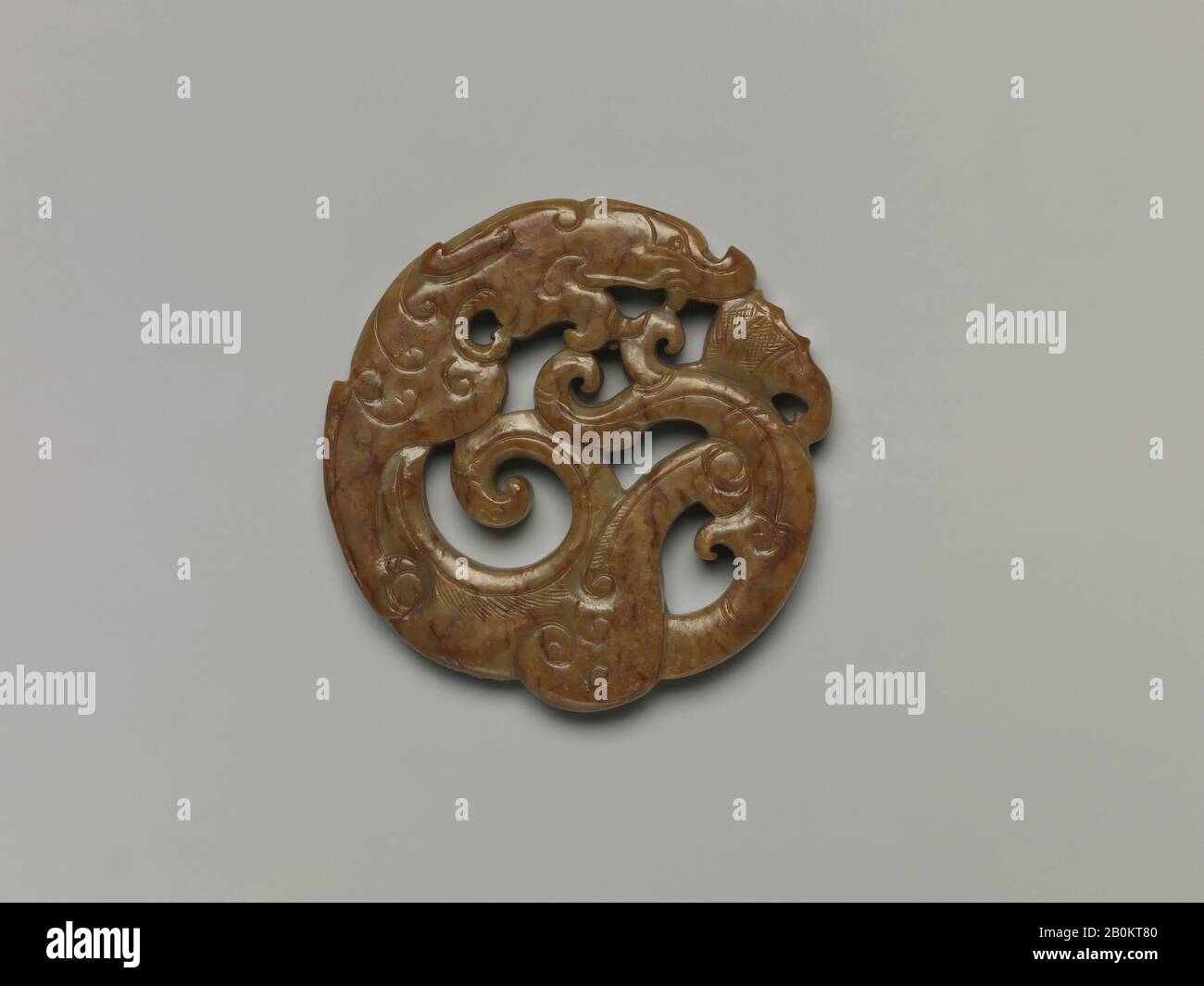 Circular Plaque with Design of a Fantastic Animal, China, Qing dynasty (1644–1911), Culture: China, Jade (nephrite), Diam. 2 1/4 in. (5.7 cm); D. 1/4 in. (0.6 cm), Jade Stock Photo