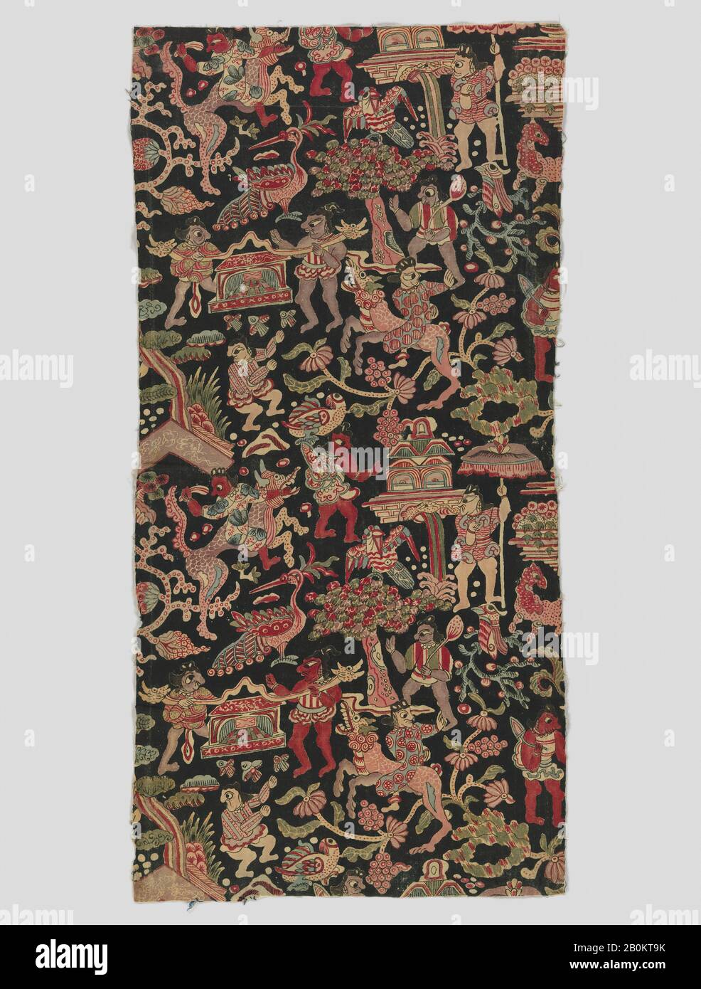 Sarasa with Figures, Birds, and Fantastic Animals, India (Coromandel Coast), for the Japanese market, late 17th–early 18th century, India (Coromandel Coast), for the Japanese market, Cotton (painted resist and mordant, dyed), Overall: 27 1/2 x 13 3/4 in. (69.9 x 34.9 cm), Textiles Stock Photo