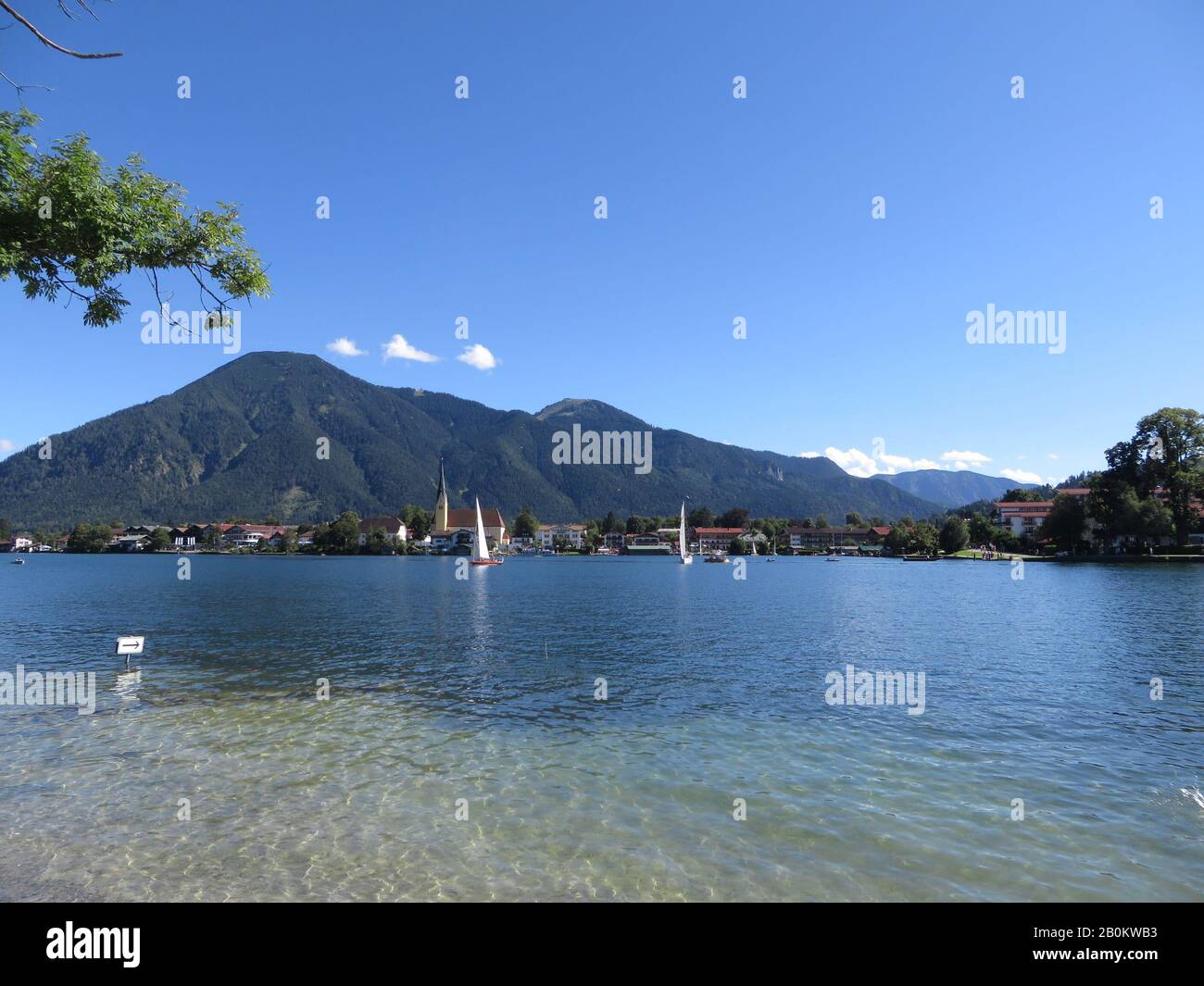 Miesbach, Germany: View on Rottach-Egern behind the Tegernsee and the Wallberg (1722 m) in the background Stock Photo
