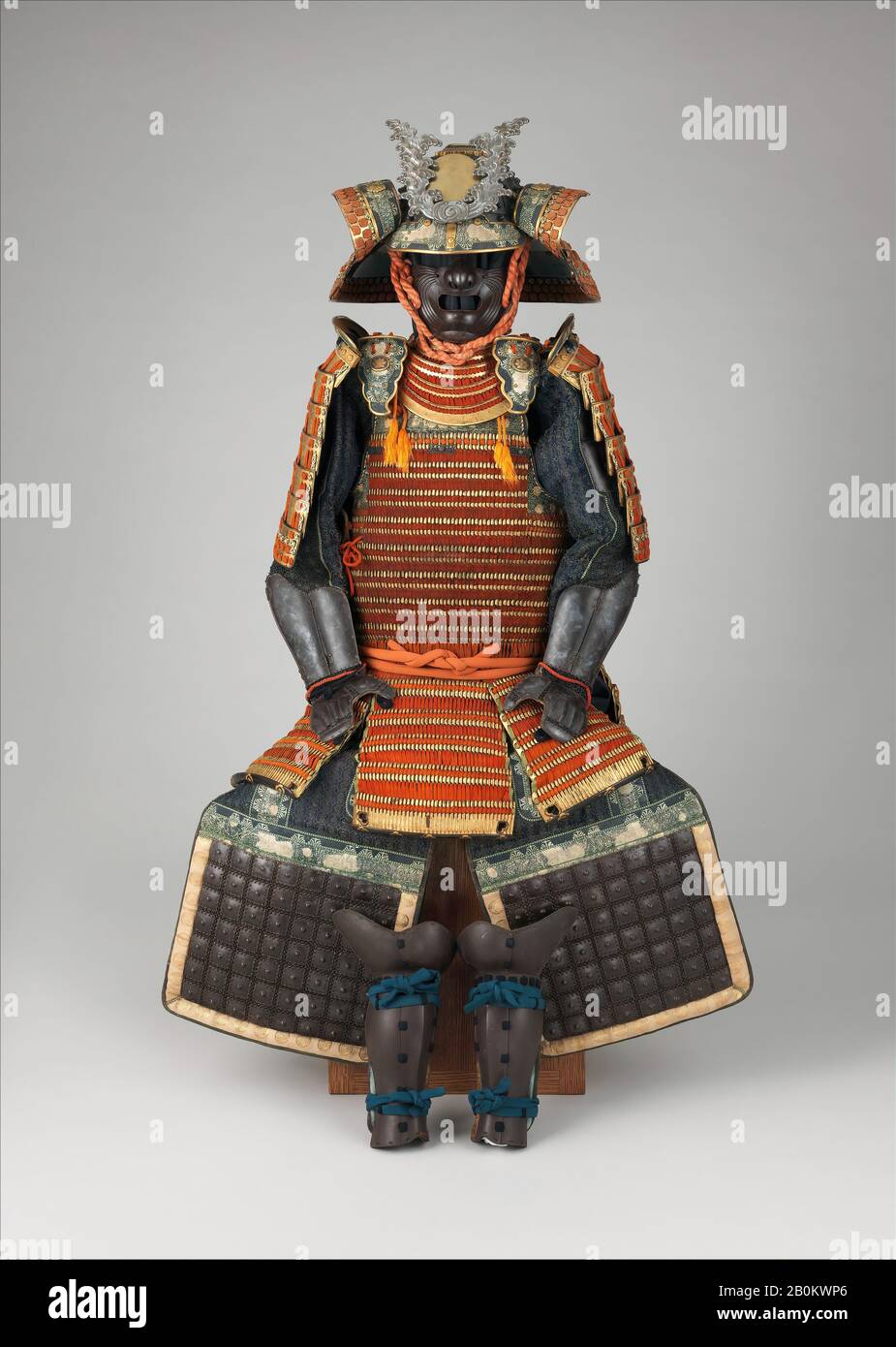 Armor (Gusoku), Japanese, 18th century, Japanese, Iron, lacquer, gold, silver, copper alloy, leather, silk, as mounted: H. 54 1/2 in. (138.4 cm); W. 33 in. (83.8 cm); D. 21 in. (53.3 cm), Armor for Man Stock Photo