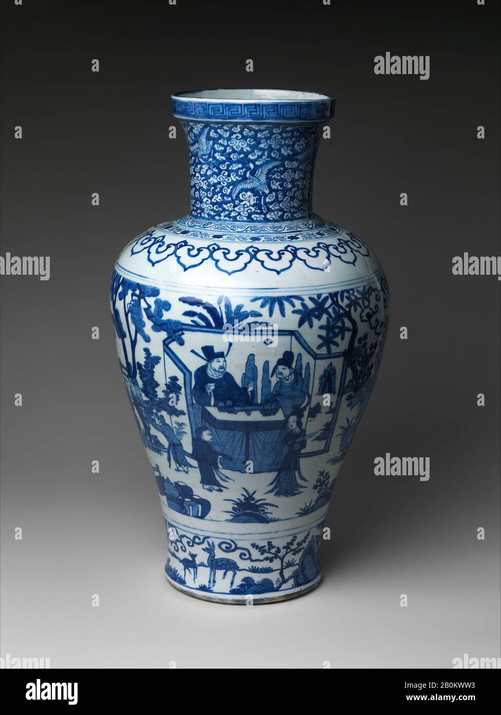 Vase with Poet Zhou Dunyi, China, Ming dynasty (1368–1644), Wanli mark and  period (1573–1620), Date dated 1587, China, Porcelain painted with cobalt  blue under transparent glaze (Jingdezhen ware), H. 23 3/4 in. (