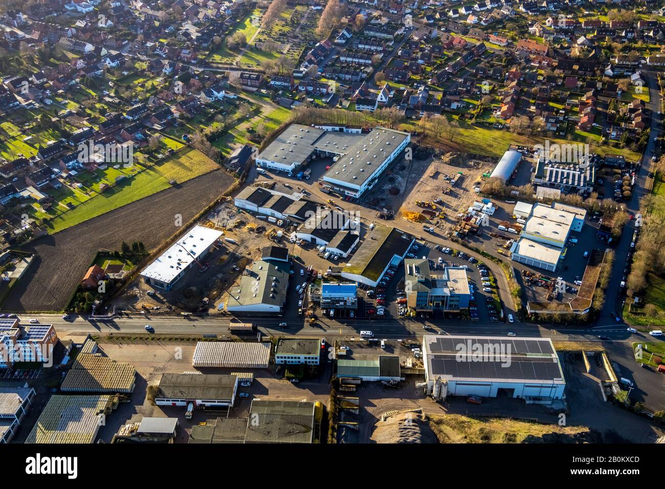 Aerial photo, construction company Bernhard Heckmann GmbH & Co KG , WeFo Industriebatterien GmbH, Hamm, Ruhr area, North Rhine-Westphalia, Germany, DE Stock Photo