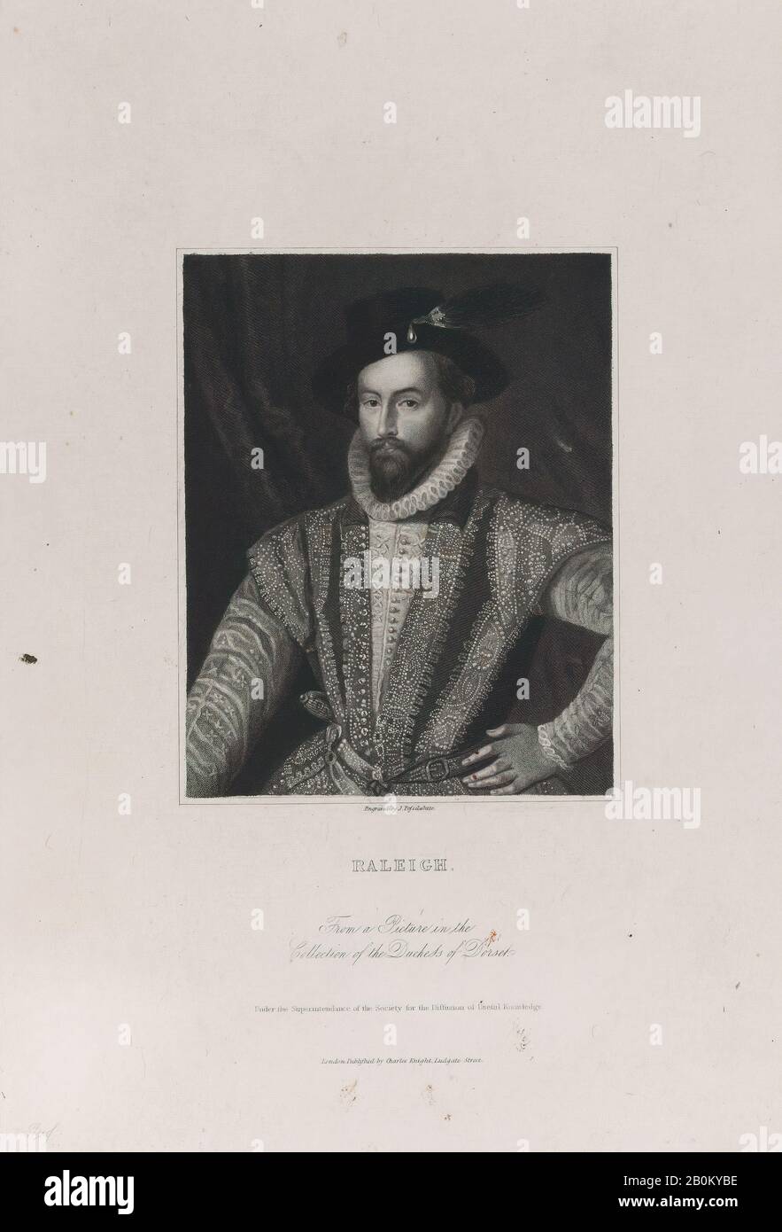 James Posselwhite, Sir Walter Raleigh, James Posselwhite (British, 1798–1884 London), Sir Walter Raleigh (British, East Budleigh 1552–1618 London), 1813–26, Stipple engraving, Plate: 11 5/8 × 7 7/8 in. (29.5 × 20 cm), Sheet: 13 3/4 × 11 3/4 in. (35 × 29.8 cm), Prints Stock Photo