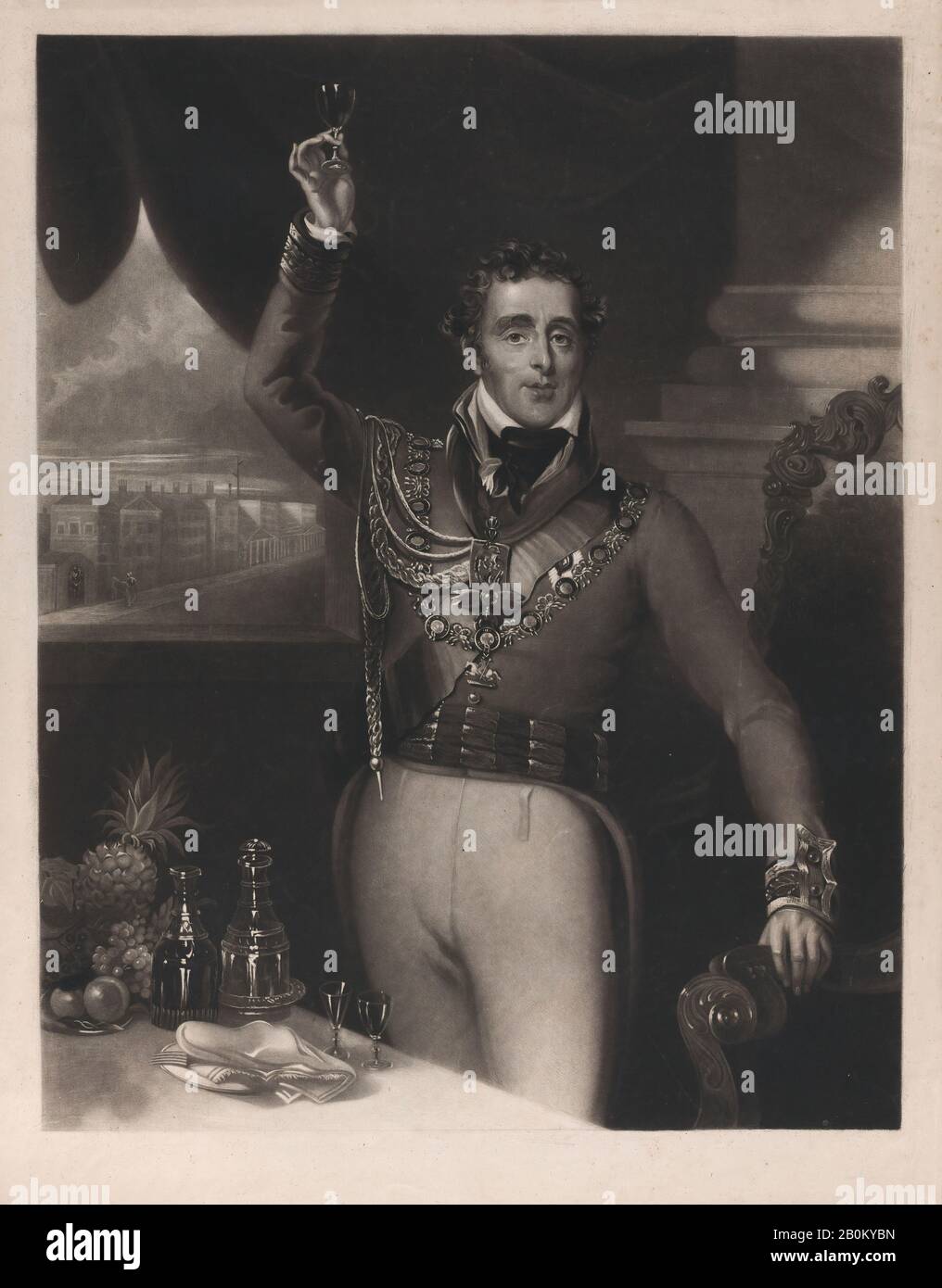 William Say, The Duke of Wellington, William Say (British, Lakenham, near Norwich 1768–1834 London), After Michael William Sharp (British, London 1776/7–1840 Boulogne), Arthur Wellesley, 1st Duke of Wellington (British, 1769–1852), 1828, Mezzotint, Sheet: 18 1/4 × 14 5/16 in. (46.4 × 36.4 cm), Prints Stock Photo