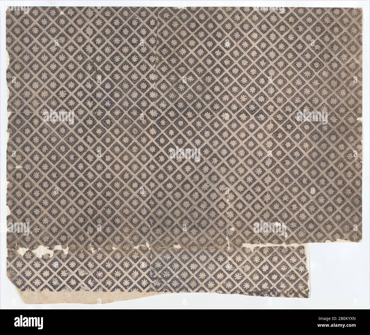 Anonymous, Sheet with overall pattern of flowers within squares ...