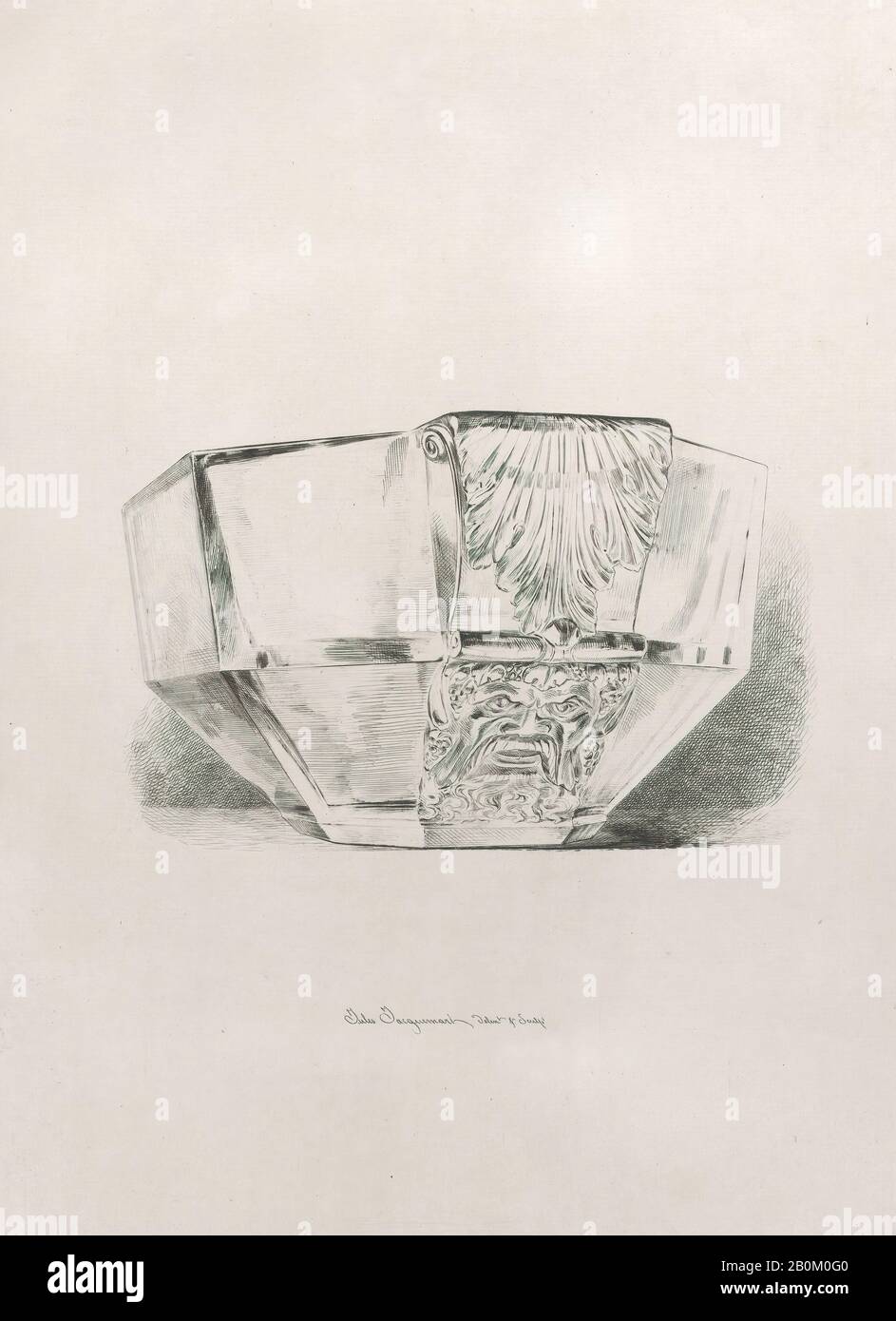 Jules-Ferdinand Jacquemart, Crystal Basin, Gems and Jewels of the Crown, Jules-Ferdinand Jacquemart (French, Paris 1837–1880 Paris), 1864, Etching, Sheet: 19 5/16 × 14 3/8 in. (49 × 36.5 cm), Plate: 15 1/4 × 11 7/16 in. (38.8 × 29 cm), Prints Stock Photo