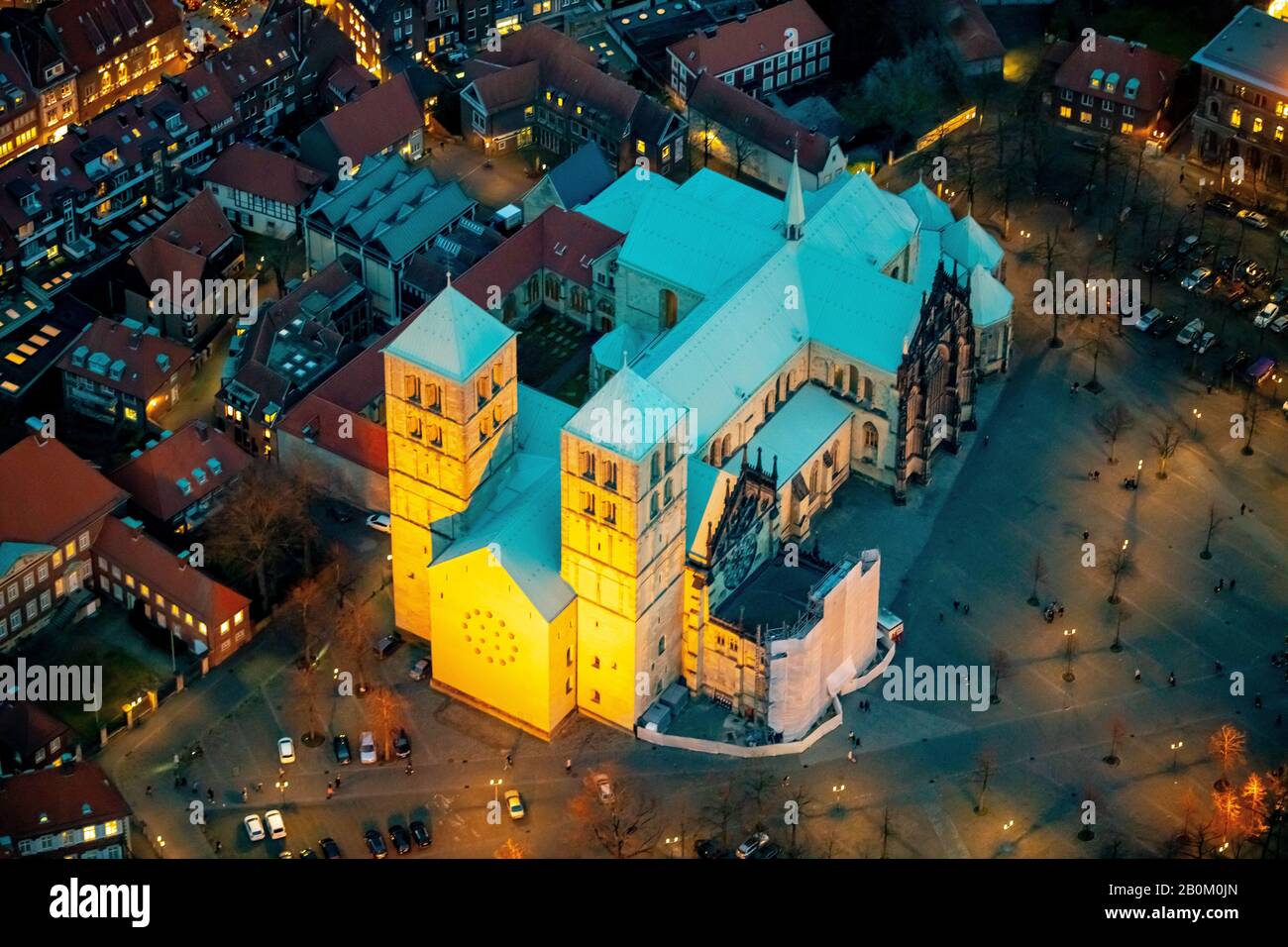 aerial view, overview of Münster, Münster, St.PaulusDome, Domplatz