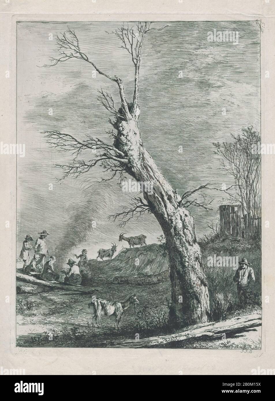 Jean Jacques de Boissieu, Winter, after a drawing completed in Saint-Chamond, Jean Jacques de Boissieu (French, Lyons 1736–1810 Lyons), 1795, Etching with drypoint and roulette; fourth state of four, Sheet: 11 5/8 x 8 9/16 in. (29.6 x 21.7 cm), Plate: 10 7/16 x 7 13/16 in. (26.5 x 19.8 cm), Prints Stock Photo