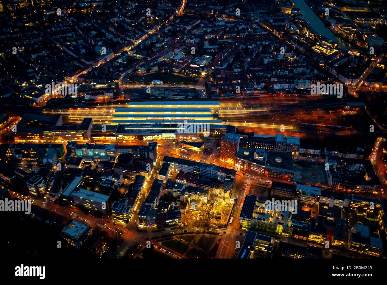 Aerial photograph, Münster (Westf) Central Station, Building site on the east side, Bremer Straße, Bremer Platz, , Night photograph, Münster, Münsterl Stock Photo