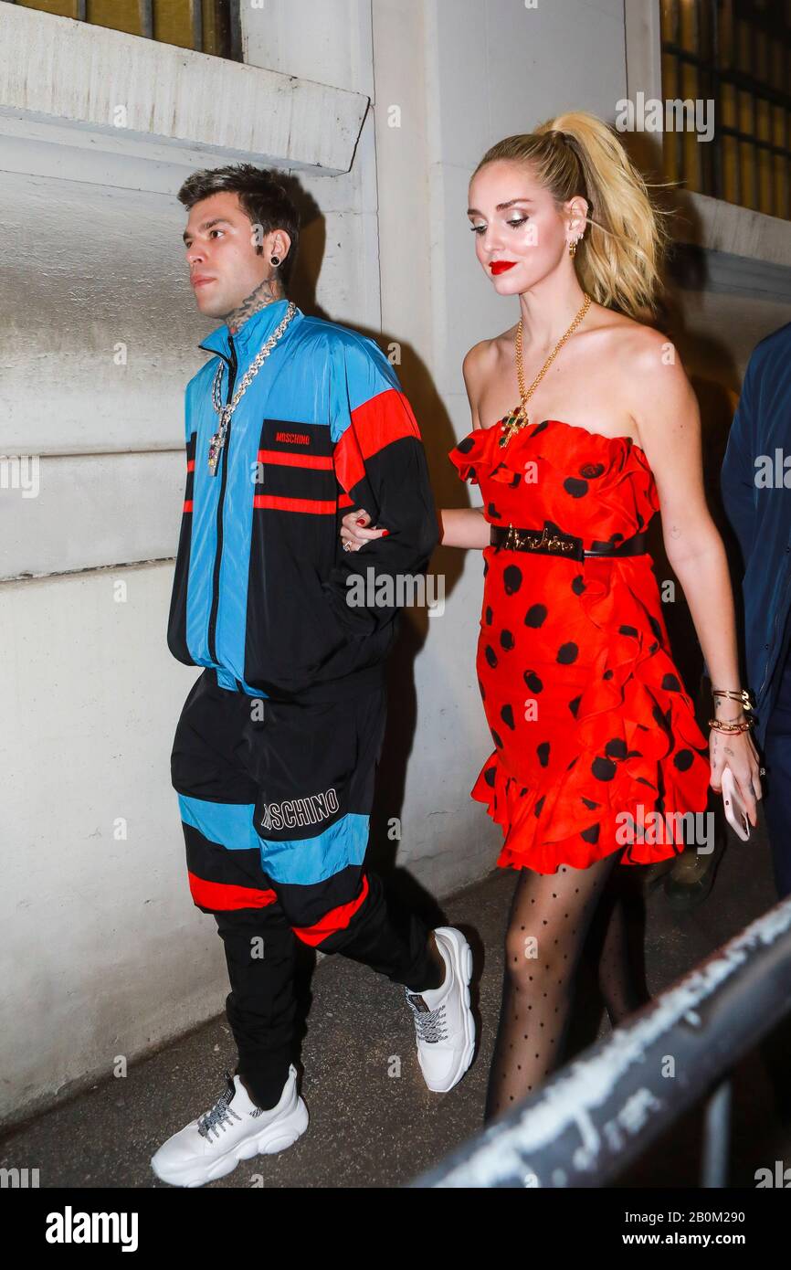 Milan, Milan Fashion Week, Women Fall Winter 2020. Milan, Women's Fashion,  Autumn Winter 2020. MOSCHINO backstage entrance Pictured: Chiara Ferragni  and Fedez Credit: Independent Photo Agency Srl/Alamy Live News Stock Photo  - Alamy