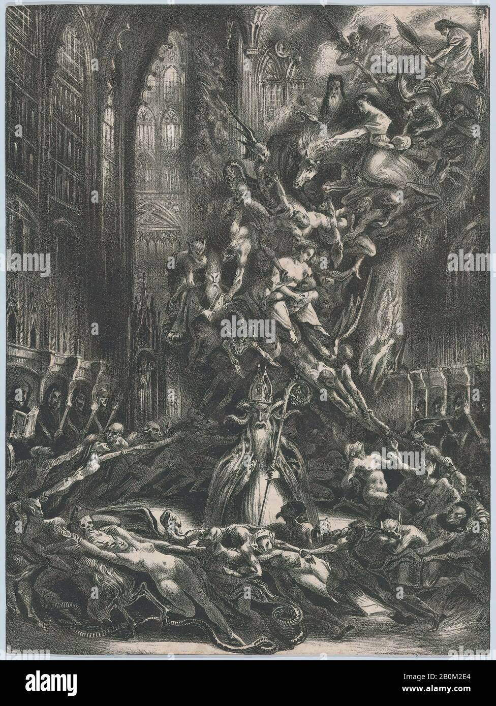 Louis Boulanger, The Round of the Sabbath or Witches' Sabbath, Louis Boulanger (French, 1807–1867 Dijon), 1835, Lithograph, Sheet (trimmed): 7 7/8 × 10 9/16 in. (20 × 26.9 cm), Prints Stock Photo