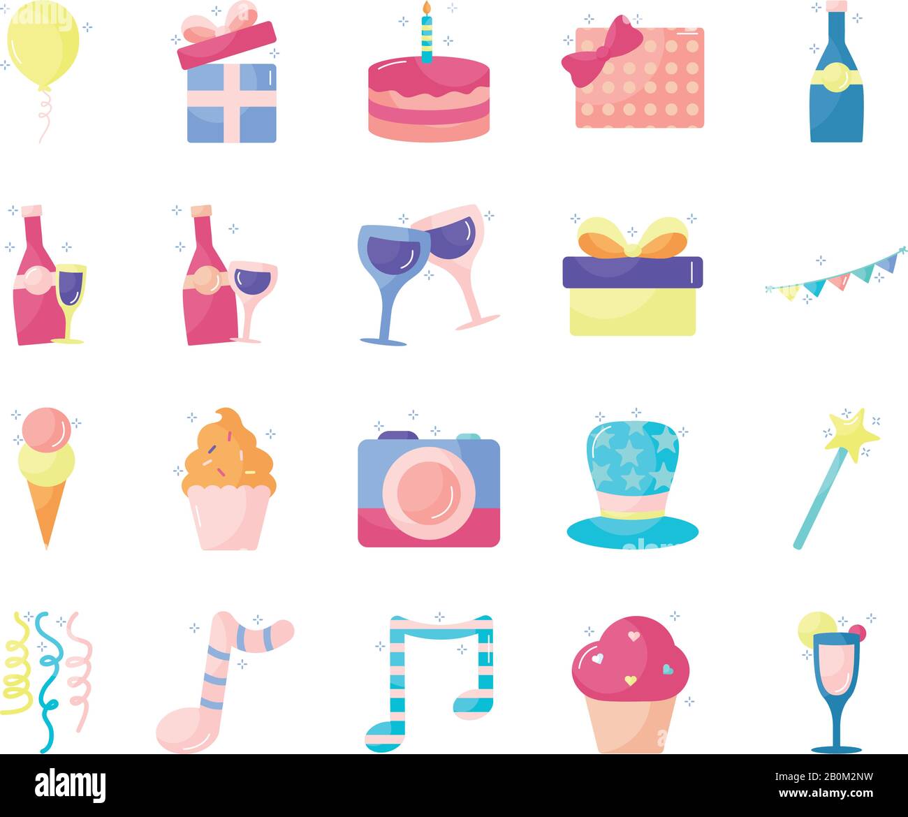 flat style icon set design, Party celebration event happy birthday ...