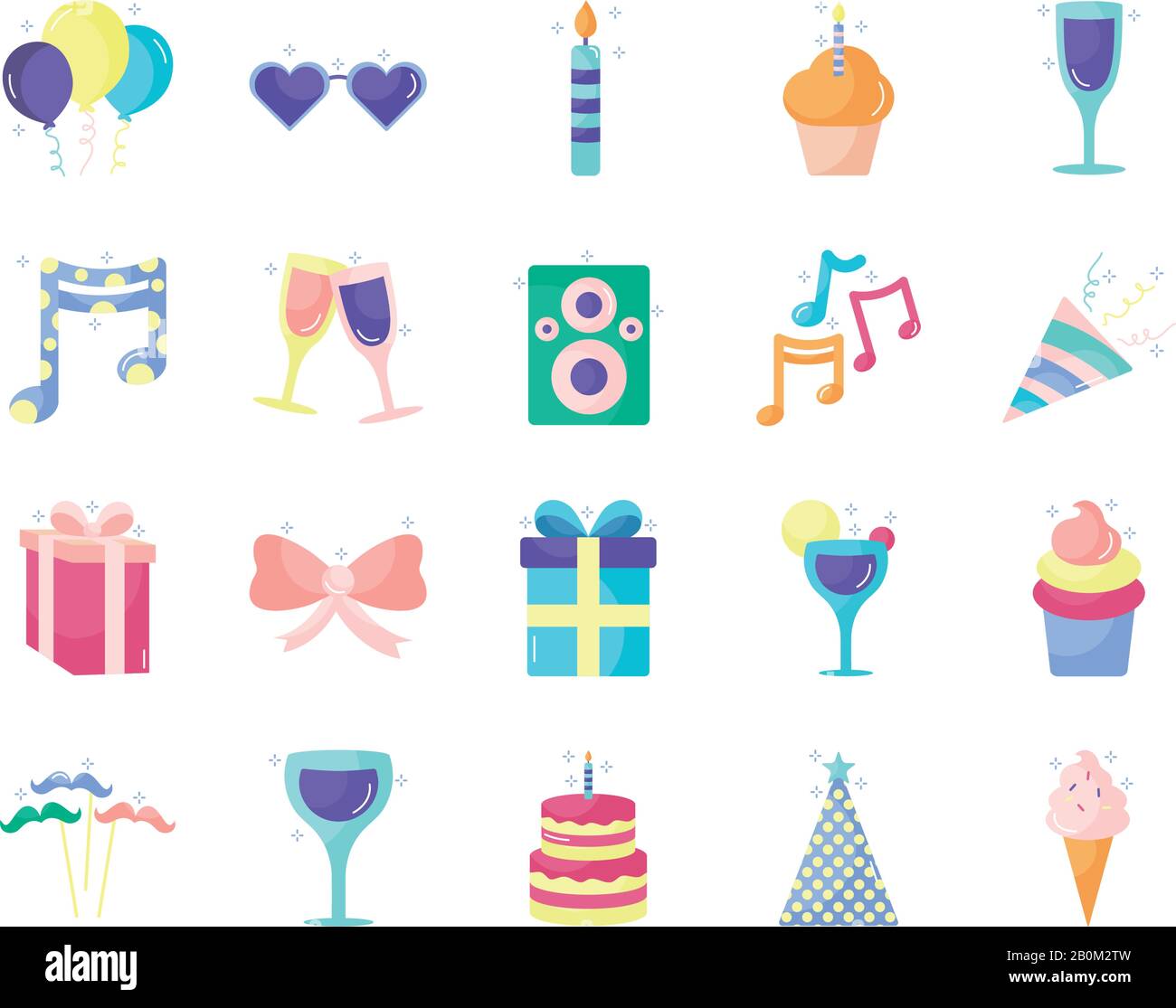 flat style icon set design, Party celebration event happy birthday ...