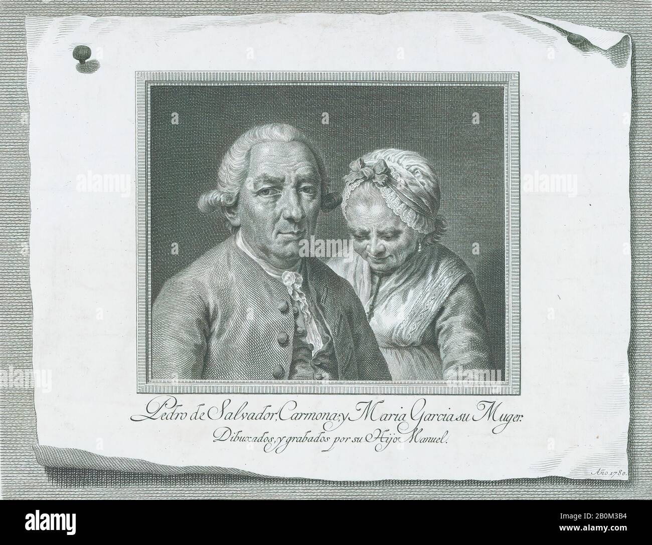 Manuel Salvador Carmona, Portrait of Pedro de Salvador Carmona and his wife María García, Manuel Salvador Carmona (Spanish, 1734–1820), 1780, Etching and engraving, Sheet: 10 1/16 × 12 5/16 in. (25.5 × 31.2 cm), Plate: 8 9/16 × 11 in. (21.8 × 28 cm), Prints Stock Photo