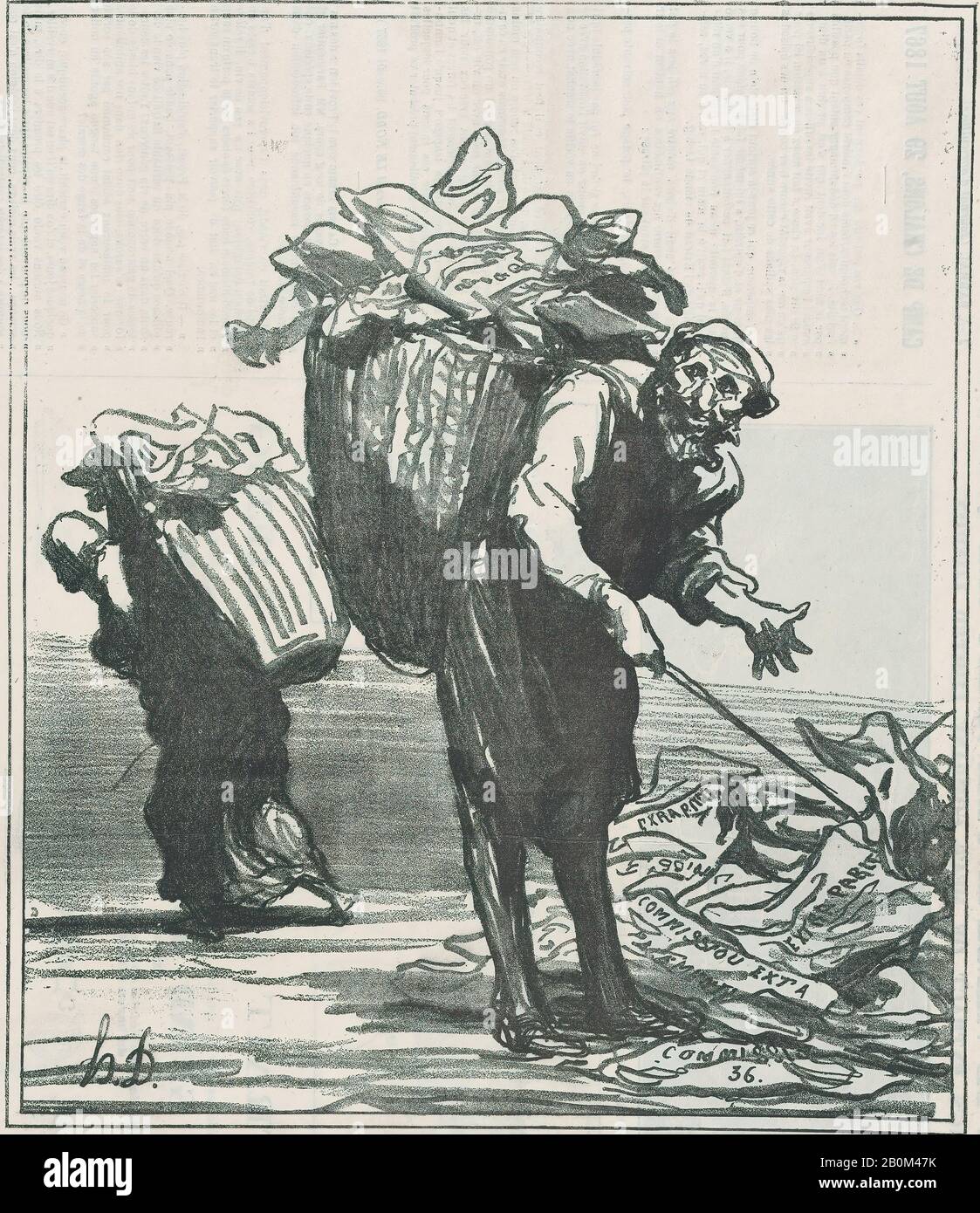 Honoré Daumier, Poor extra parliamentary commission! They probably just wanted to make room for some victory bulletins, from 'News of the day,' published in Le Charivari, July 28, 1870, 'News of the day' (Actualités), Honoré Daumier (French, Marseilles 1808–1879 Valmondois), July 28, 1870, Lithograph on newsprint; second state of two (Delteil), Image: 10 3/16 × 8 11/16 in. (25.9 × 22 cm), Sheet: 11 9/16 × 11 9/16 in. (29.3 × 29.4 cm), Prints Stock Photo