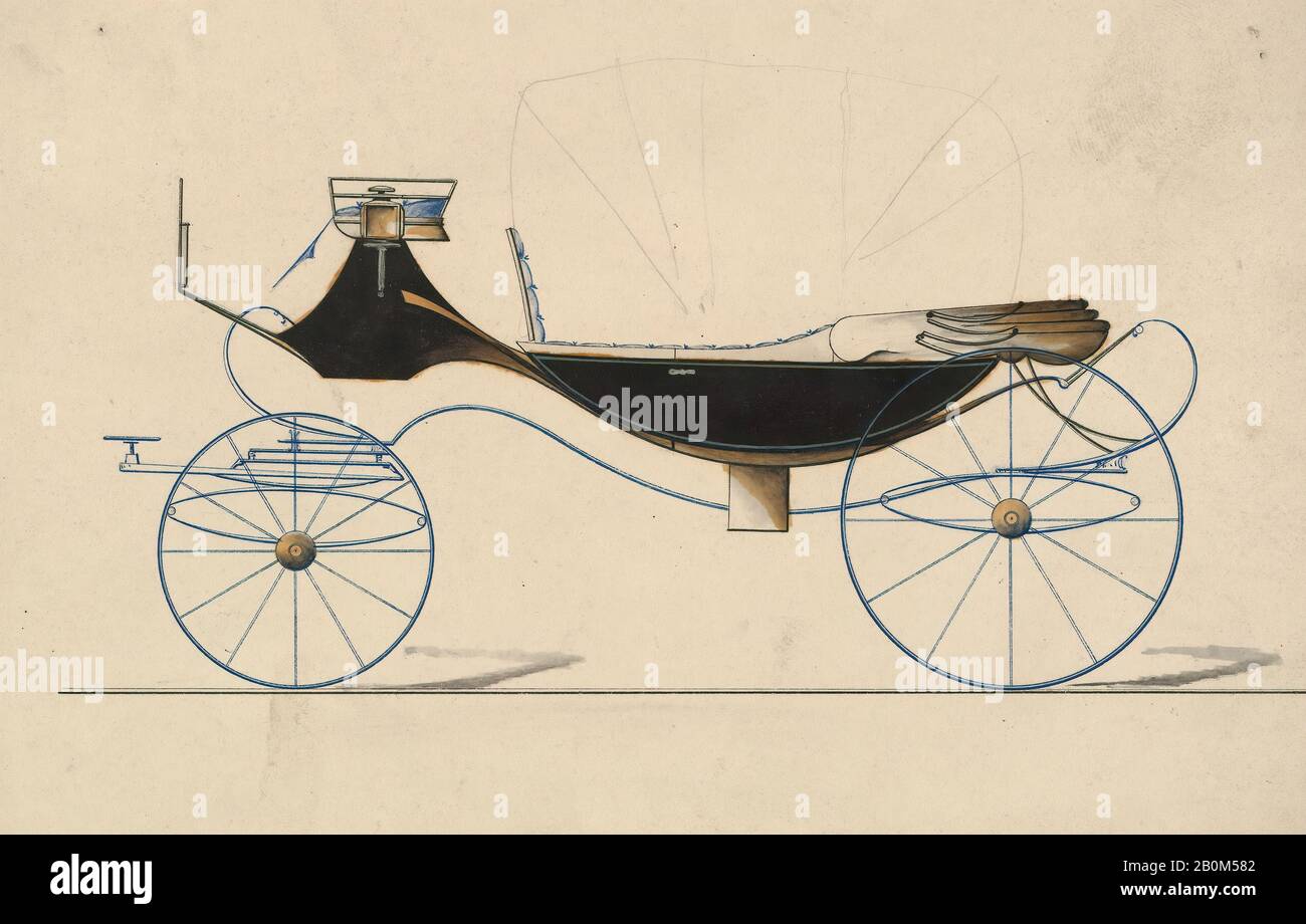 Brewster & Co., Design for Cabriolet, no. 658, Brewster & Co. (American, New York), 1850–70, Watercolor and ink, sheet: 6 x 8 3/4 in. (15.2 x 22.2 cm), Drawings Stock Photo