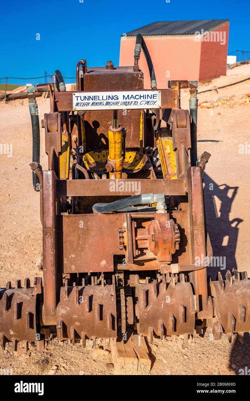 A tunnelling machine is used for opal mining in Cobber Pedy, South Australia. Stock Photo