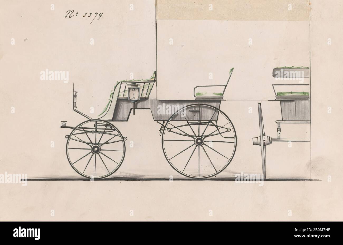 Brewster & Co., Design for T-Cart, no. 3379, Brewster & Co. (American, New York), 1877, Pen and black ink, Sheet: 6 1/4 × 9 1/4 in. (15.9 × 23.5 cm), Drawings Stock Photo