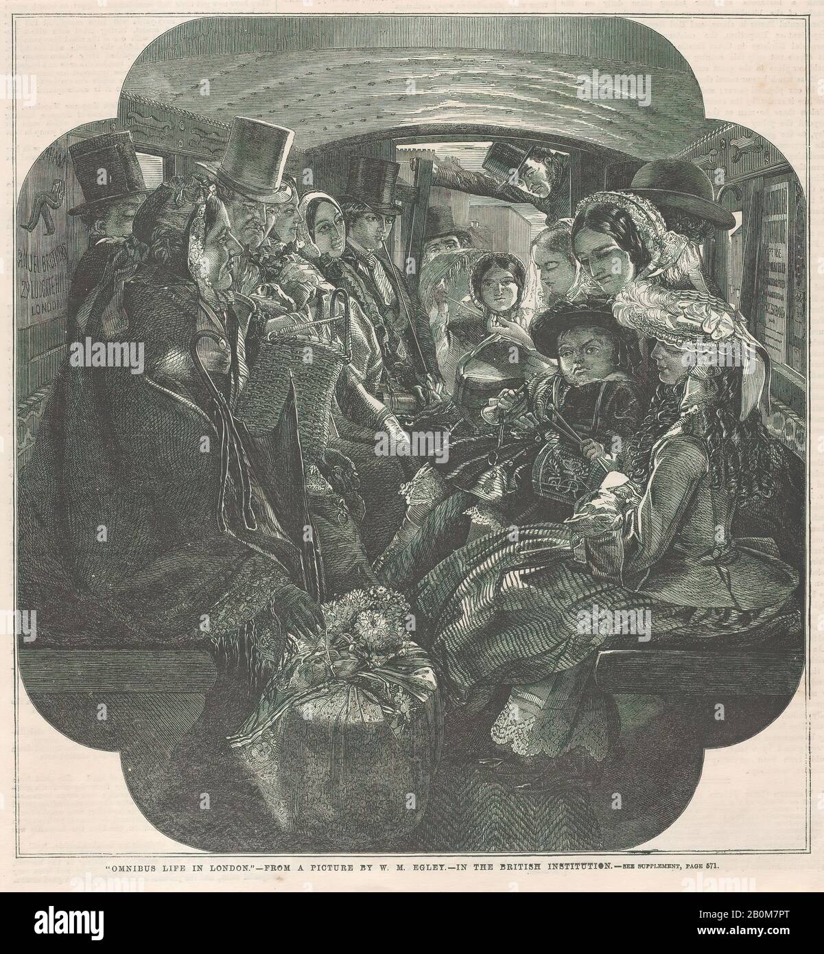 After William Maw Egley, Omnibus Life in London, from 'Illustrated London News', After William Maw Egley (British, London 1826–1916 London), June 11, 1859, Wood engraving, Sheet: 10 3/8 × 9 9/16 in. (26.4 × 24.3 cm), Prints Stock Photo