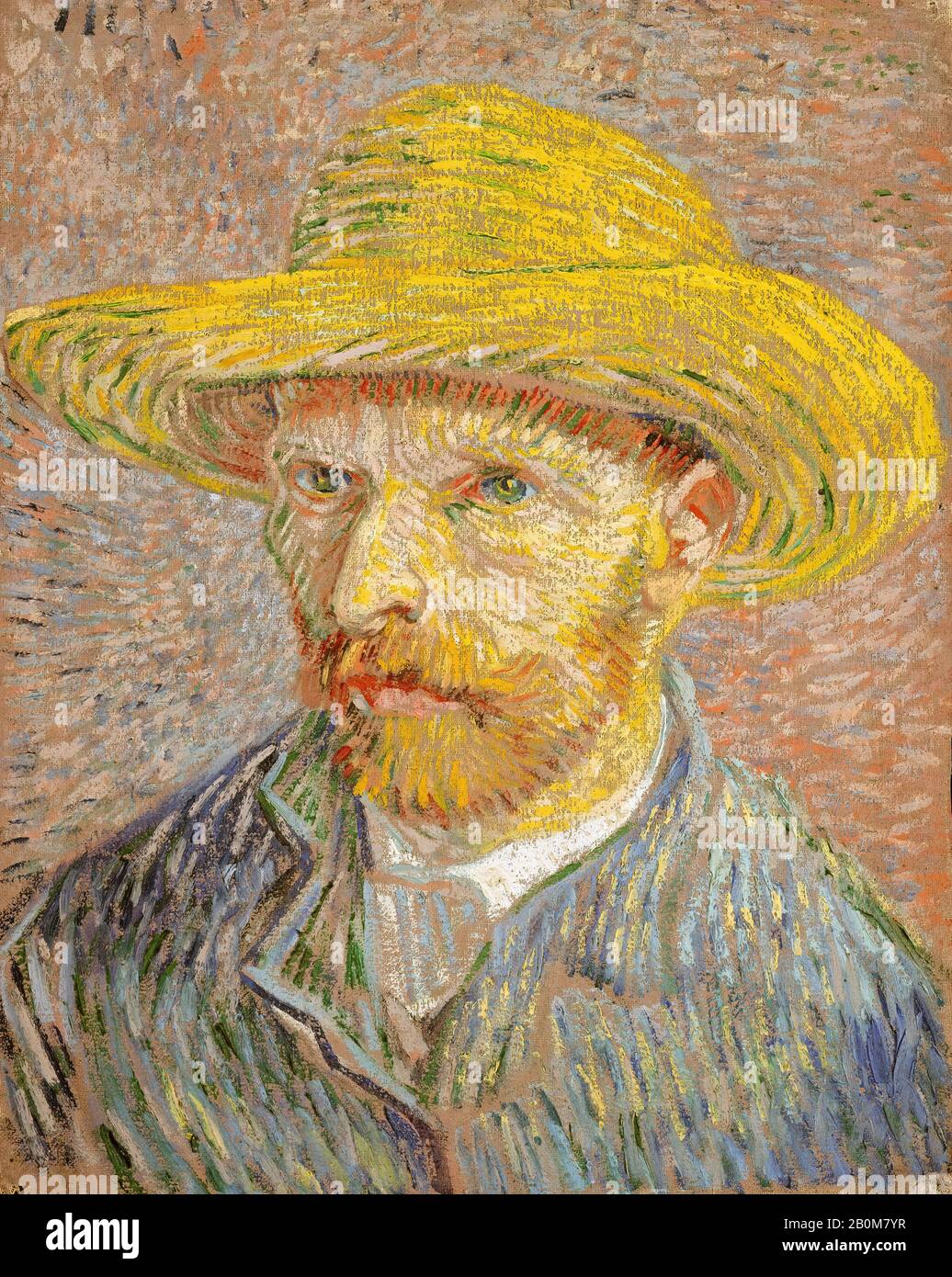 Vincent van Gogh, Self-Portrait with a Straw Hat (obverse: The Potato Peeler), Vincent van Gogh (Dutch, Zundert 1853–1890 Auvers-sur-Oise), 1887, Oil on canvas, 16 x 12 1/2 in. (40.6 x 31.8 cm), Paintings Stock Photo