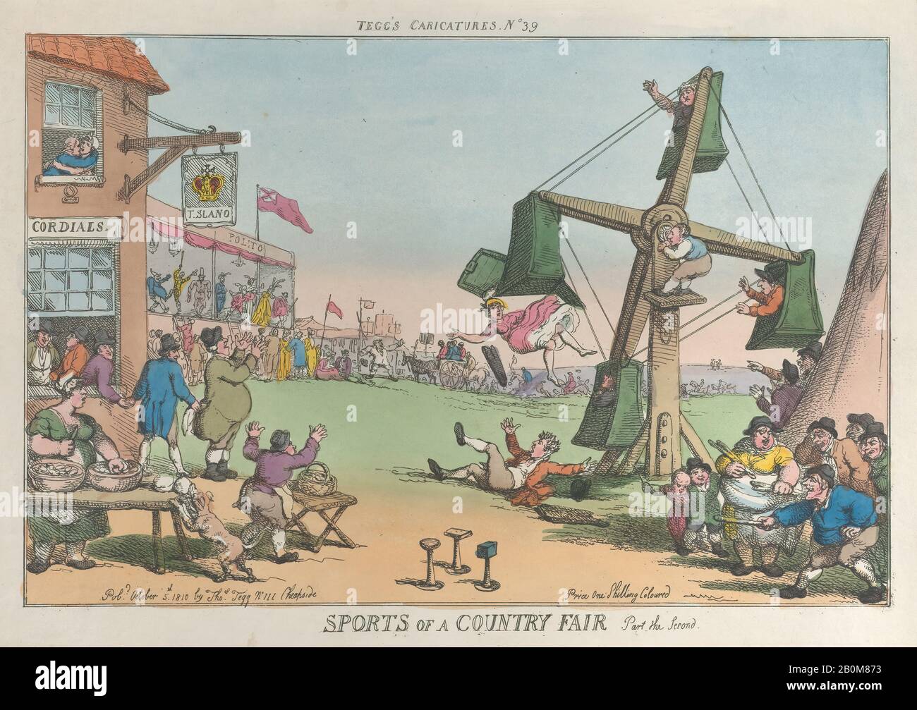 Thomas Rowlandson, Sports of a Country Fair, Part the Second, Thomas Rowlandson (British, London 1757–1827 London), October 5, 1810, Hand-colored etching, Plate: 9 13/16 × 13 7/8 in. (24.9 × 35.2 cm), Sheet: 10 9/16 × 14 9/16 in. (26.8 × 37 cm), Prints Stock Photo