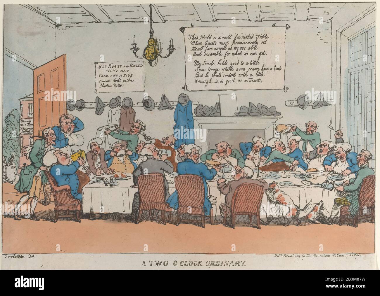 Thomas Rowlandson, A Two O'Clock Ordinary, June 4, 1811, Hand-colored etching, Sheet: 10 in. × 13 11/16 in. (25.4 × 34.8 cm), Prints Stock Photo