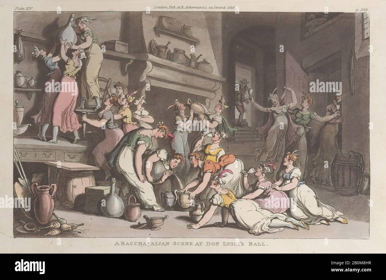 Thomas Rowlandson, A Bacchanalian Scene at Don Luigi's Ball, from 'Naples and the Campagna Felice: in a Series of Letters Addressed to a Friend in England in 1802', 'Naples and the Campagna Felice: in a Series of Letters Addressed to a Friend in England in 1802, Thomas Rowlandson (British, London 1757–1827 London), Lewis Engelbach (British), June 1, 1815, Hand-colored etching and aquatint, Sheet: 5 11/16 × 9 3/16 in. (14.5 × 23.3 cm), Prints Stock Photo