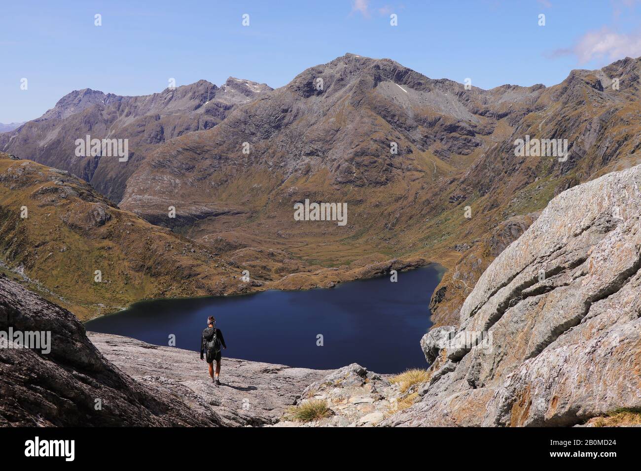 Lake Harris, about halfway through the world famous Routeburn Track in New Zealand Stock Photo