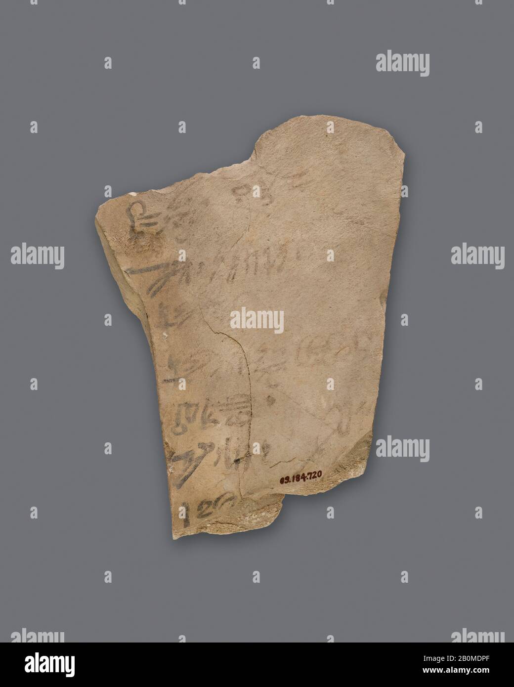 Hieratic ostracon with a list of workmen's names, New Kingdom, Ramesside, Dynasty 19–20, ca. 1295–1070 B.C., From Egypt, Upper Egypt, Thebes, Valley of the Kings, Davis excavations, Limestone, ink, L. 8.5 cm (3 3/8 in.); W. 11 cm (4 5/16 in Stock Photo