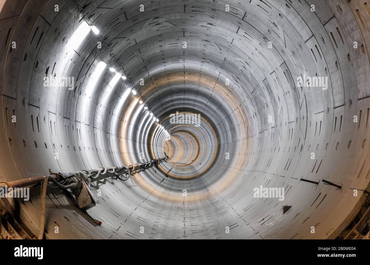 Construction of the subway tunnel. Concrete liner plate Stock Photo