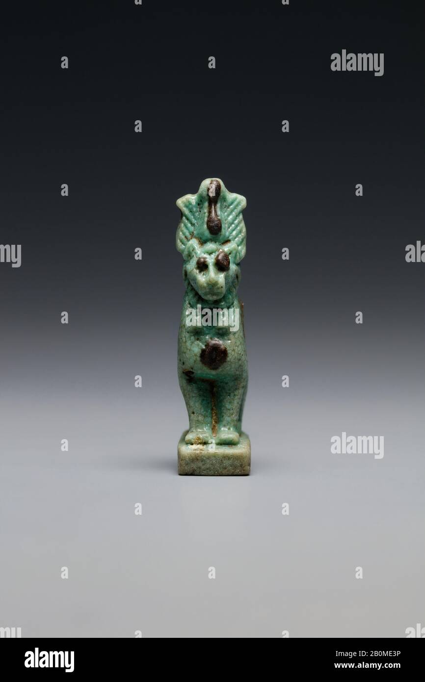 Lion(?) wearing an atef crown, Late Period, Dynasty 26, 664–525 B.C., From Egypt, Faience, H. 3.7 × W. 1.9 × D. 2.2 cm (1 7/16 × 3/4 × 7/8 in Stock Photo