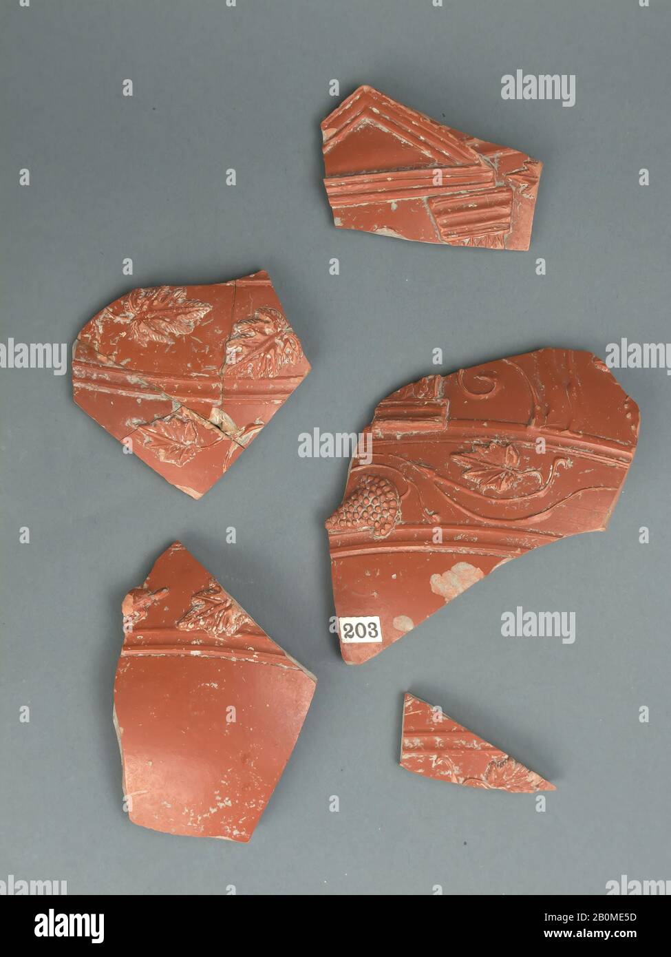 Vase fragments, Roman, Roman, Terracotta, .a: 4 3/16 × 3 11/16 × 3/8 in. (10.6 × 9.4 × 0.9 cm), .b: 3 11/16 × 2 1/2 × 5/16 in. (9.4 × 6.3 × 0.9 cm), .c: 2 1/2 × 2 1/8 × 3/8 in. (6.3 × 5.4 × 1 cm), .d: 1 7/8 × 2 13/16 × 5/16 in. (4.8 × 7.2 × 0.8 cm), .f: 1 3/4 × 1 15/16 × 1/4 in. (4.5 × 5 × 0.6 cm), .g: 1 1/16 × 2 1/4 × 1/4 in. (2.7 × 5.7 × 0.7 cm), .h: 1 1/4 × 1 15/16 × 1/4 in. (3.2 × 4.9 × 0.6 cm), .i: 1 3/16 × 1 9/16 × 3/16 in. (3.1 × 4 × 0.5 cm), .j: 1 1/8 × 1 3/8 × 3/16 in. (2.9 × 3.6 × 0.4 cm), Vases Stock Photo
