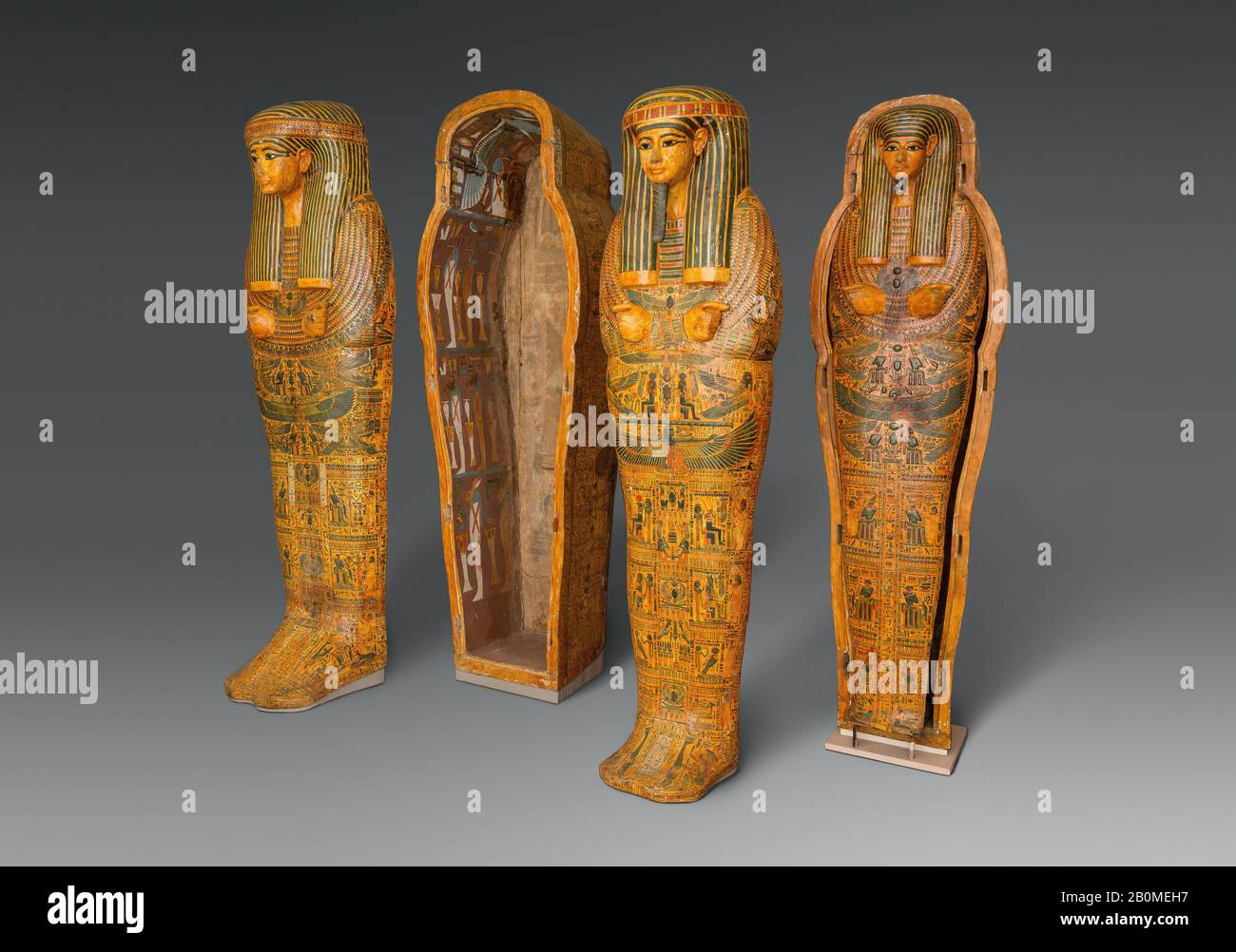 Outer Coffin of Menkheperre (C), usurped from Ahmose, Third Intermediate Period, Dynasty 21, ca. 1000–945 B.C., From Egypt, Upper Egypt, Thebes, Deir el-Bahri, Chamber Burial 3 (Menkheperre), 1922–24, Wood, paint, gesso, H. 205 cm (80 11/16 in); W. 68 cm (26 3/4 in); D. 90 cm (35 7/16 in Stock Photo