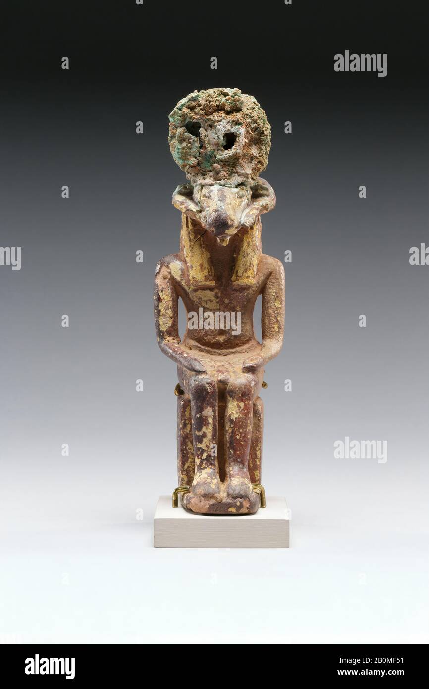 Ram-headed figure of the god Khnum, Late Period, Dynasty 26, 664–525 B.C., From Egypt, Faience, bronze or copper alloy (headdress), H. 13 cm (5 1/8 in Stock Photo