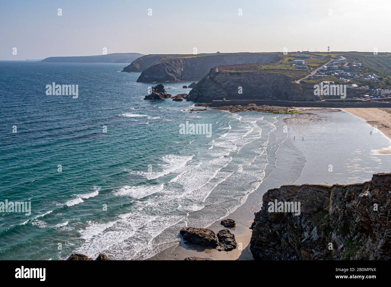 Early morning on Portreath beach - Portreath, north Cornwall, UK. Stock Photo