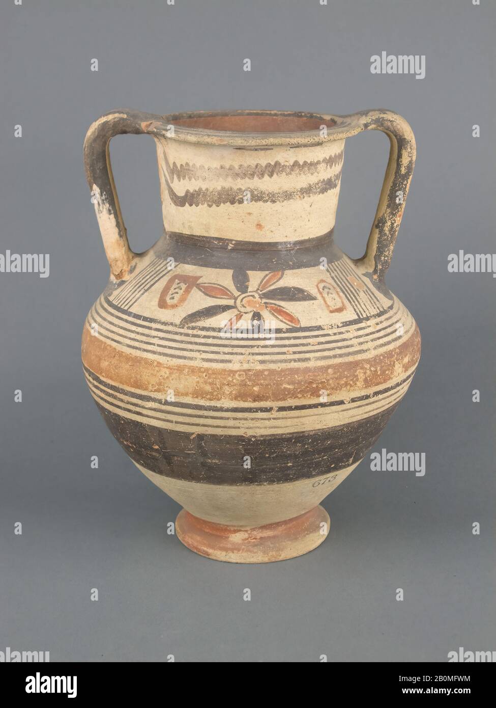 Amphora, Cypriot, Cypro-Archaic I, Date 750–480 B.C., Cypriot, Terracotta, H. 10 in. (25.4 cm), Vases Stock Photo