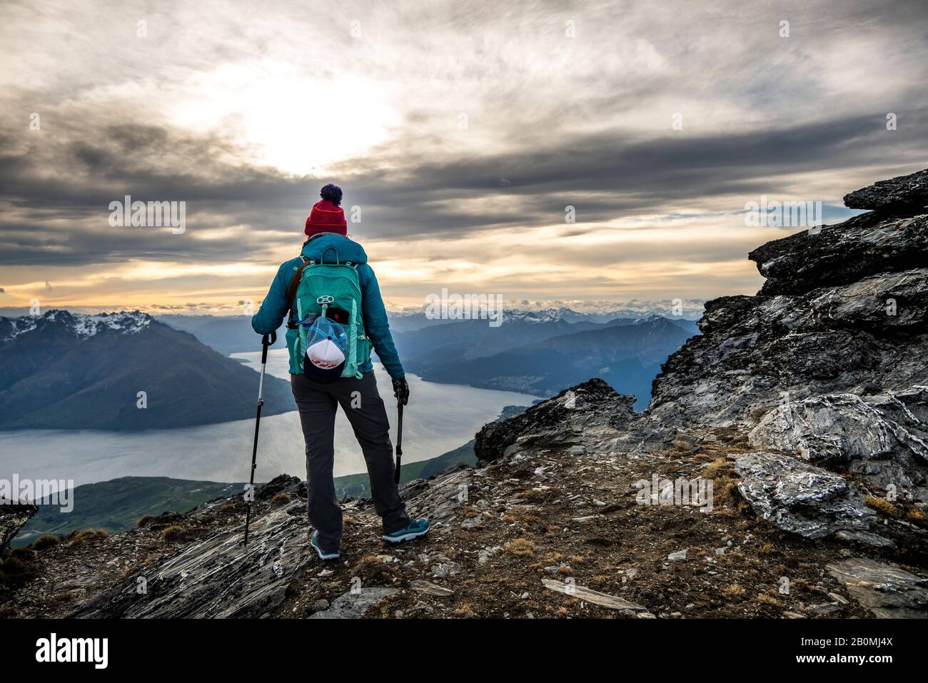 Alpine hiking in snow covered mountains, The Remarkables, New Zealand