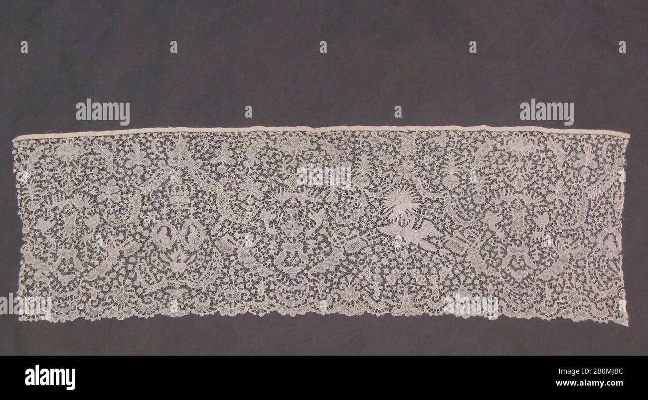Flounce, Flemish, 1695, Flemish, Bobbin lace, 33 1/4 × 10 1/2 in. (84.5 × 26.7 cm), Textiles-Laces Stock Photo