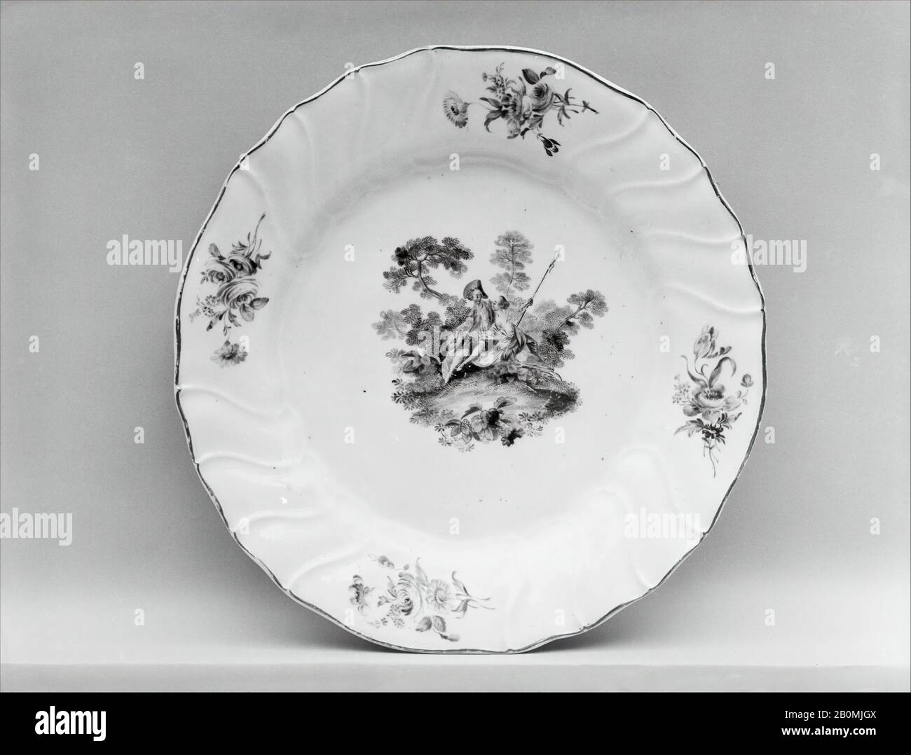 Tournai, Plate (one of a pair), Belgian, Tournai, Tournai (Belgian, established ca. 1750), ca. 1762–70, Belgian, Tournai, Soft-paste porcelain, Diameter: 8 5/8 in. (21.9 cm), Ceramics-Porcelain Stock Photo