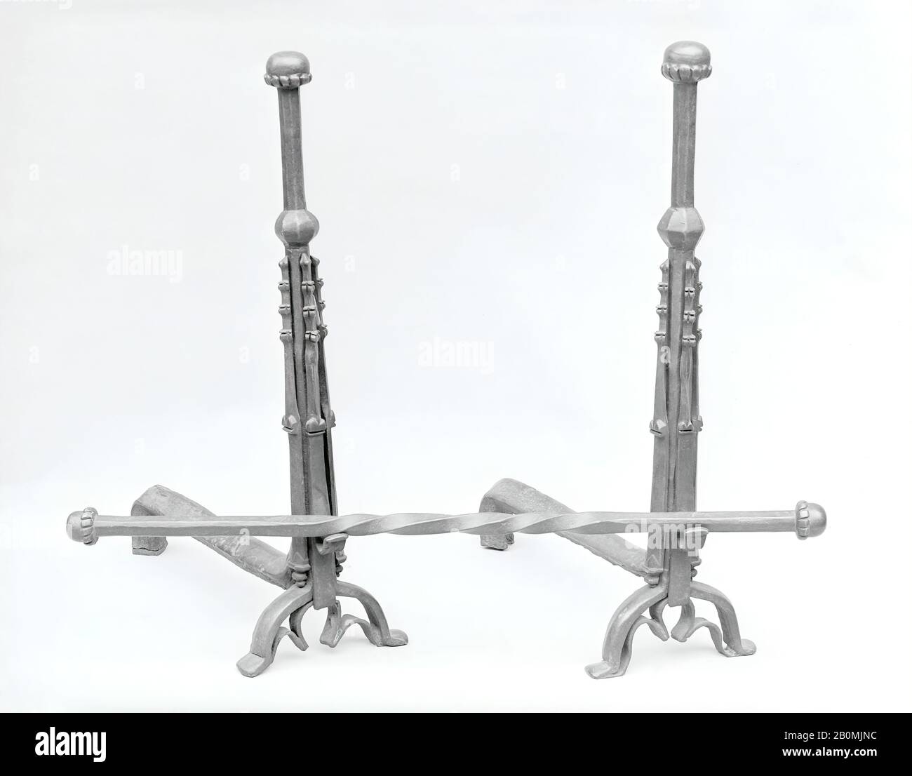 Pair of Glasgow School Iron Twisted Column Andirons Pair of Glasgow School Iron Twisted Column Andirons