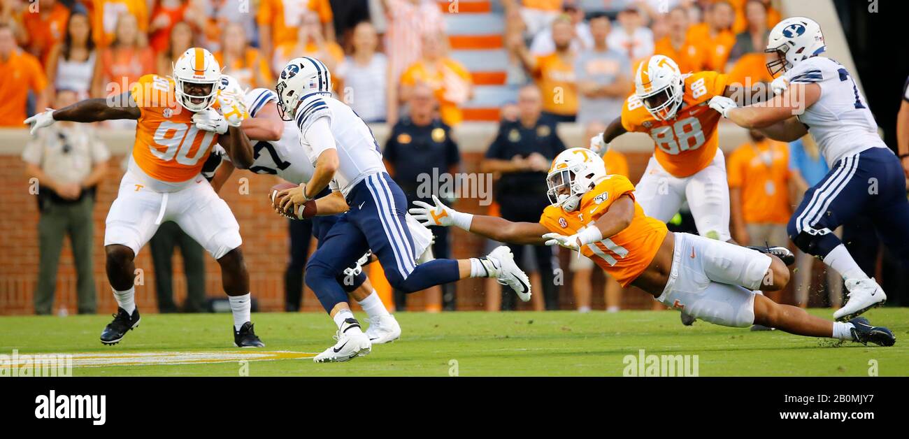 KNOXVILLE, TN - 2019 SEPTEMBER 7: The Tennessee Volunteers and Brigham Young Cougars during an American college football game on September 7, 2019, at Stock Photo