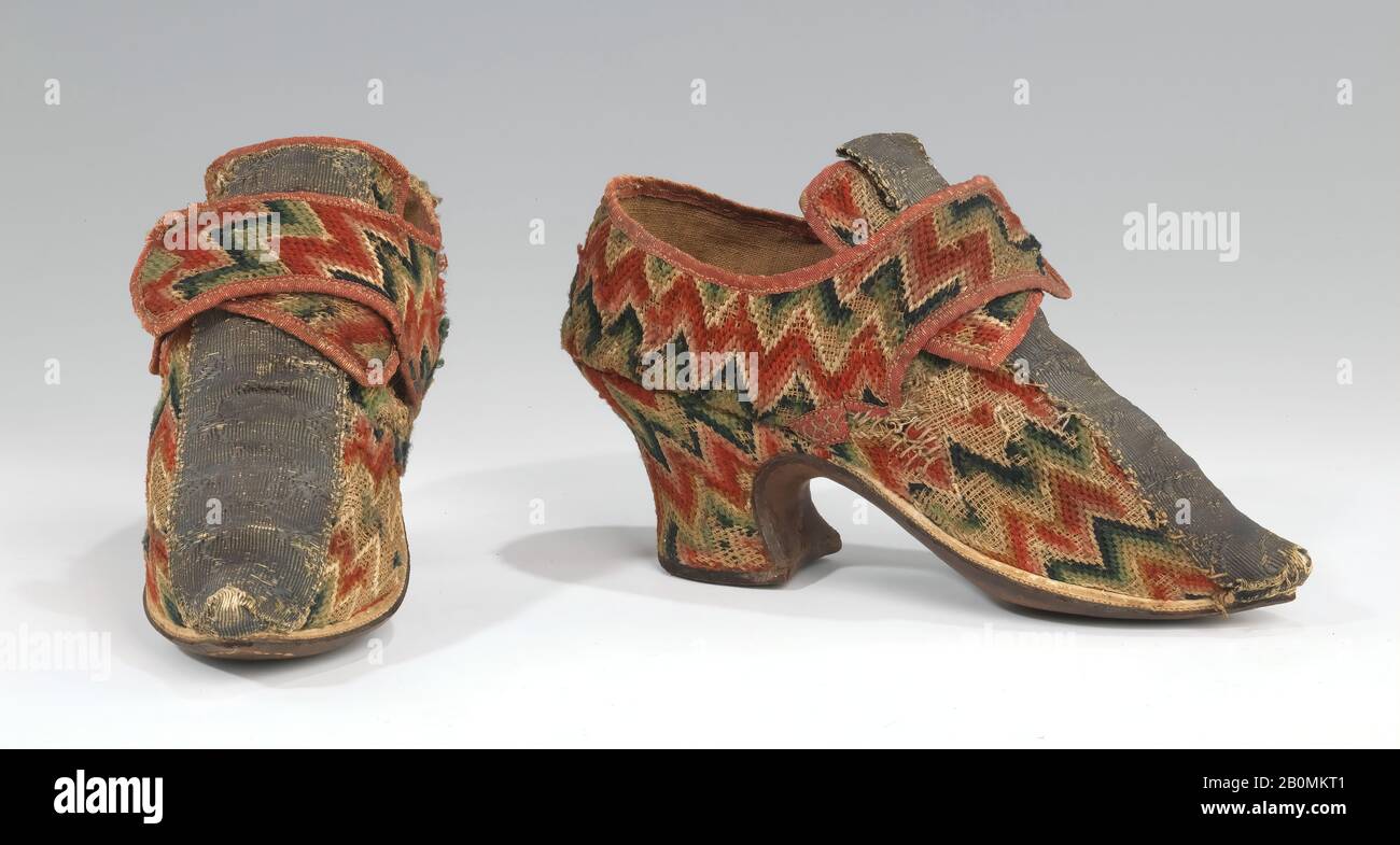 Shoes, British, 1700–1729, British, wool, linen, metal Stock Photo