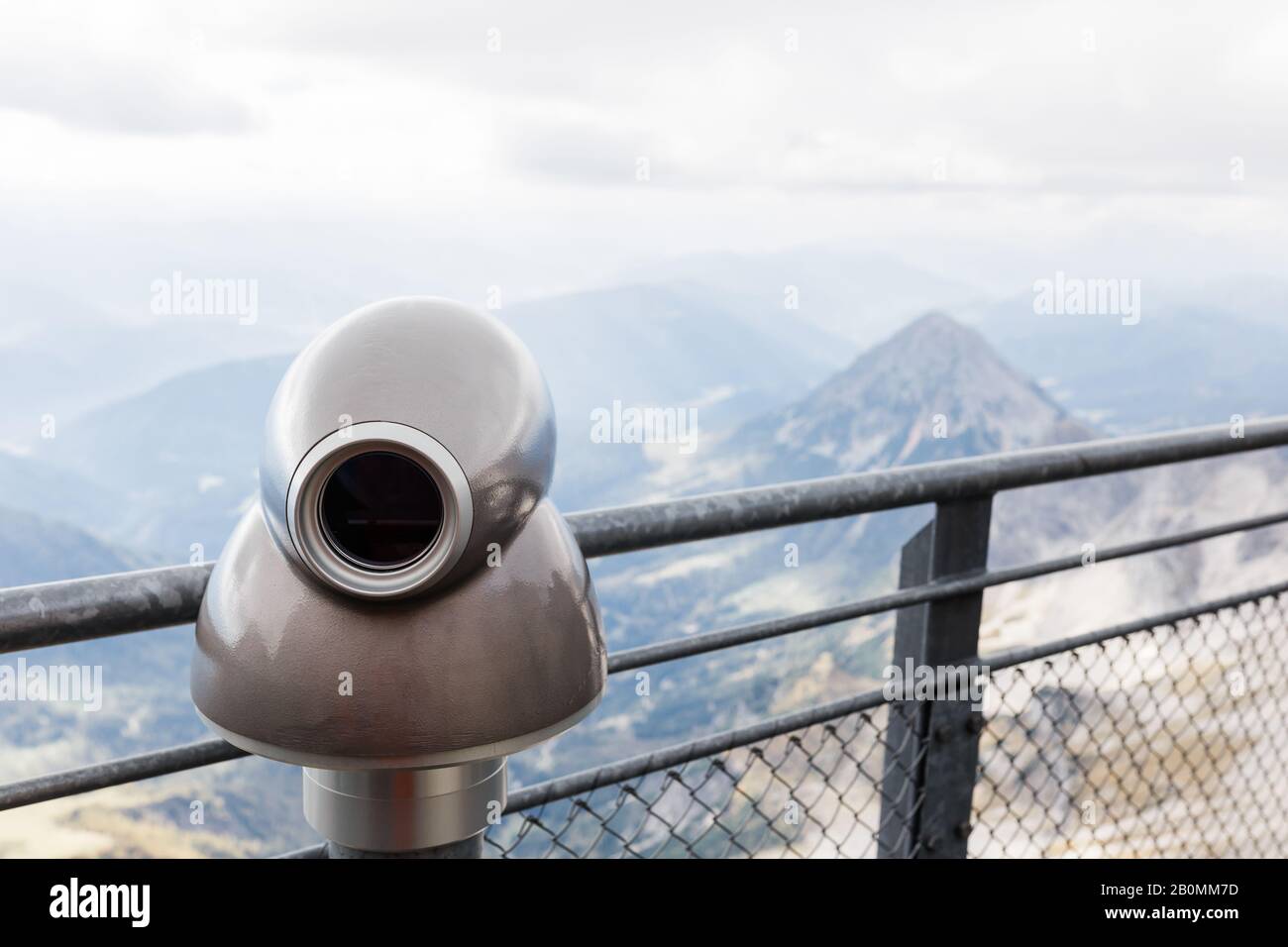 Viewing platform with coin-operated telescope in  mountains Stock Photo