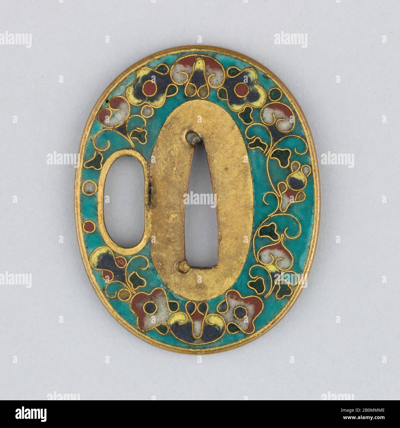 Sword Guard Tsuba Japanese 18th Or 19th Century Japanese Brass Enameled Cloisonne Shippō Copper H 2