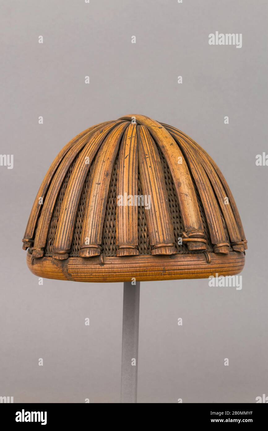 Helmet, Abor, Burmese, probably 19th century, Assam Hills, Abor, Burmese, Bamboo, leather, H. 5 1/2 in. (14 cm); W. 7 5/8 in. (19.4 cm); D. 9 1/2 in. (24.1 cm); Wt. 12.9 oz. (365.7 g), Helmets Stock Photo